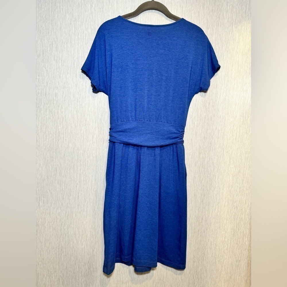 Betabrand Women's Canopy Blue Pockets Short Sleeve Cowl Neck Dress Small - Picture 2 of 5
